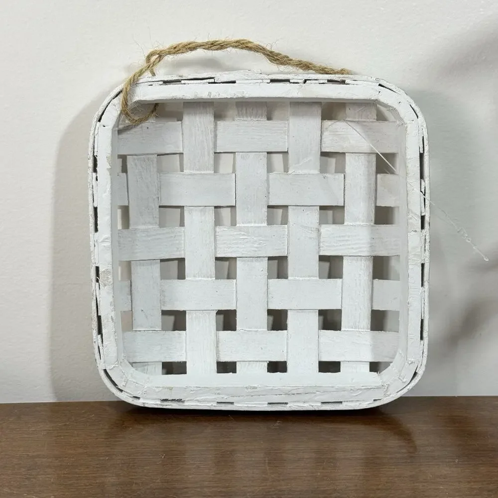 White Tobacco Basket Farmhouse Small 6” Square Decor Weave